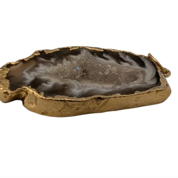 DRUZY Vintage Agate Natural Quartz Gold Dipped Necklace Pendent - Picture 7 of 10